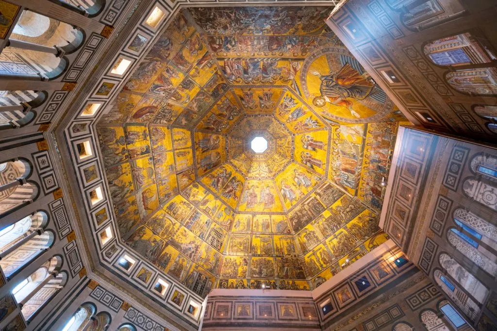 inlaid mosaic ceiling of florence baptistery, one of the best things to do duomo florence tips