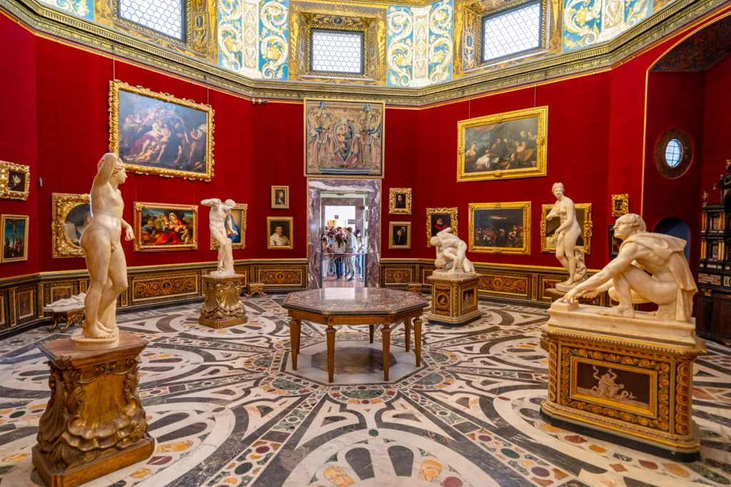 opulent interior of the uffizi gallery, one of the best things to see in itinerary for italy in 2 weeks
