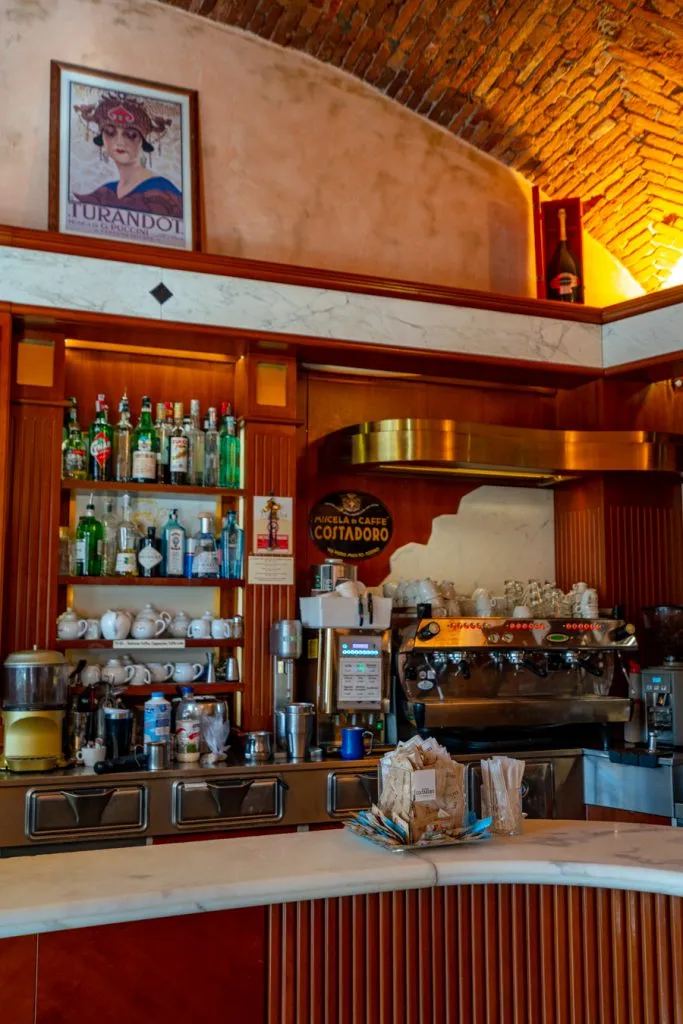 italian coffee bar in lucca with a brick ceiling