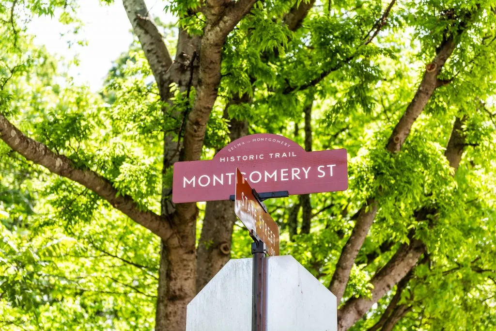 historic route street signs in montgomery alabama on deep south road trip itinerary