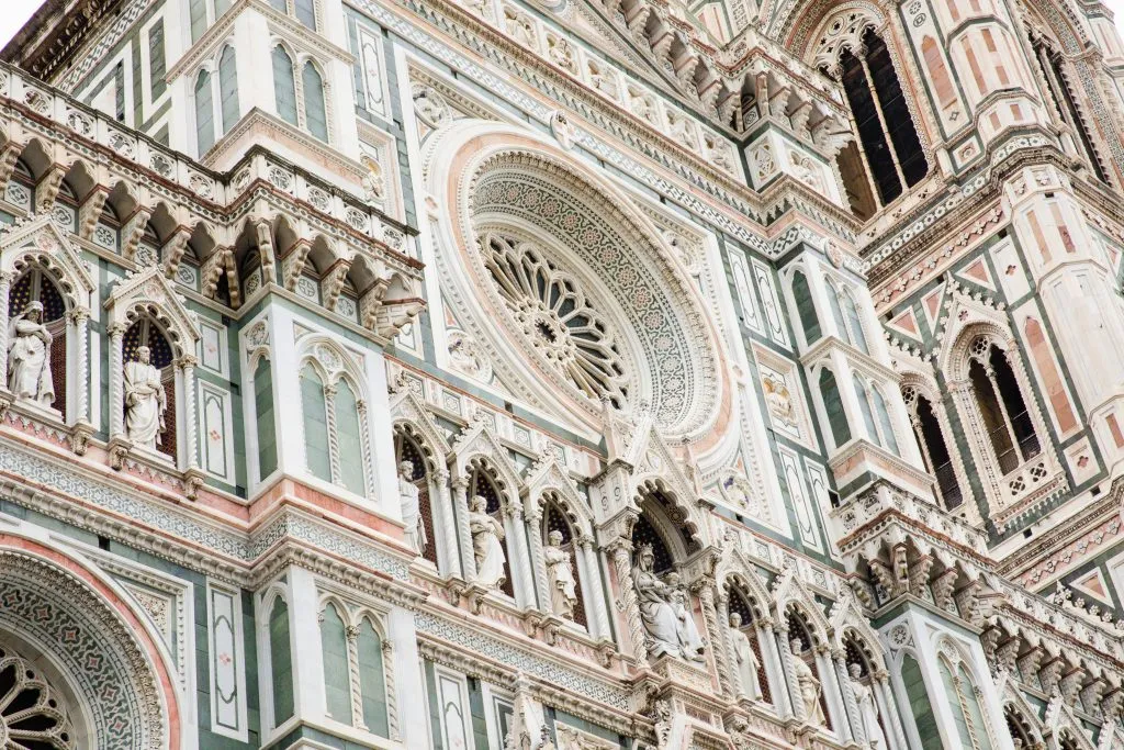 detail shot of the marble facade of cathedral santa maria del fiore