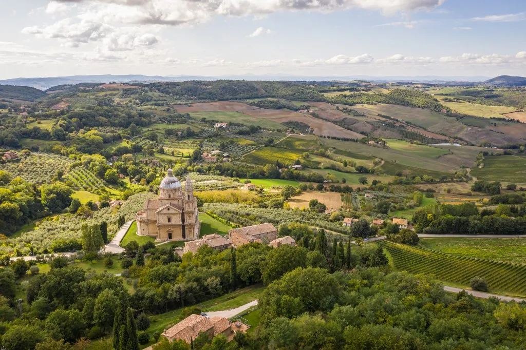 tuscan countryside as seen from above in montepulciano