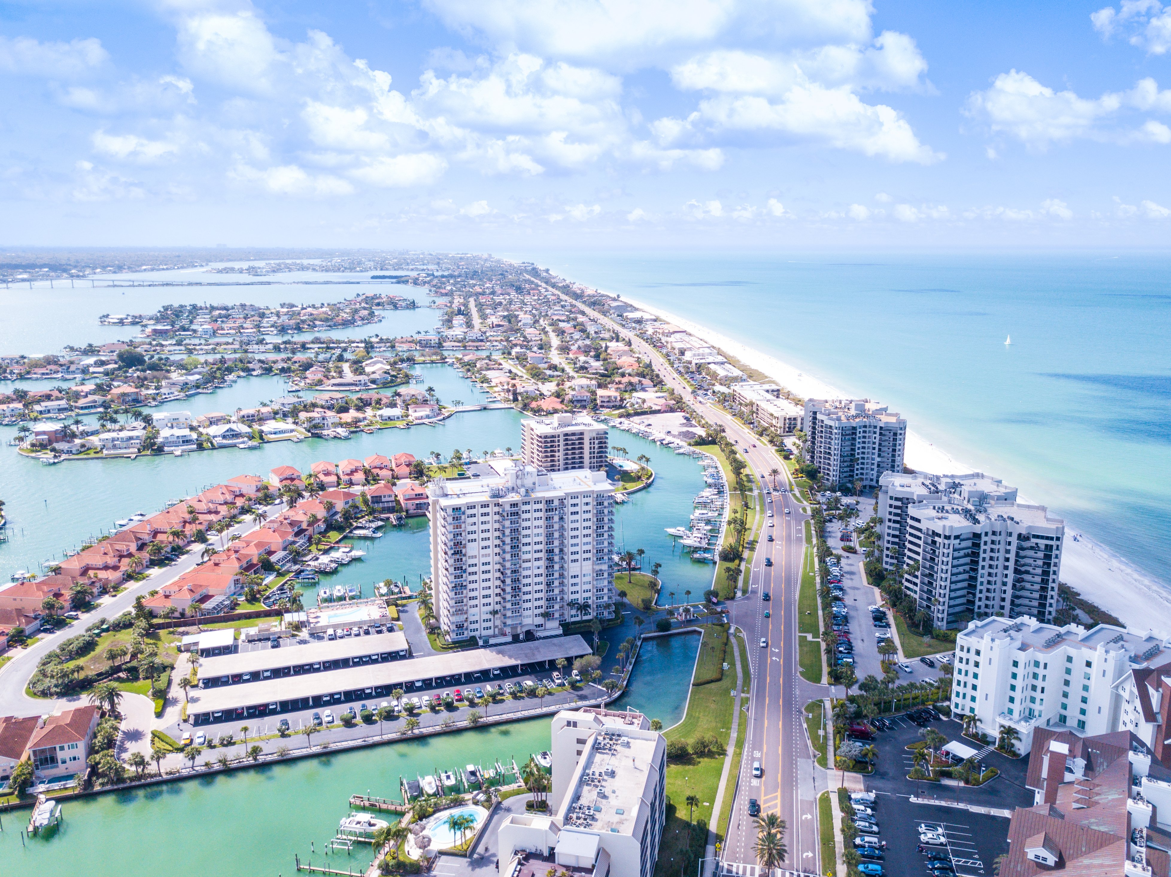 usa road trip reddit aerial view of clearwater beach florida, a fun stop on a usa south road trips
