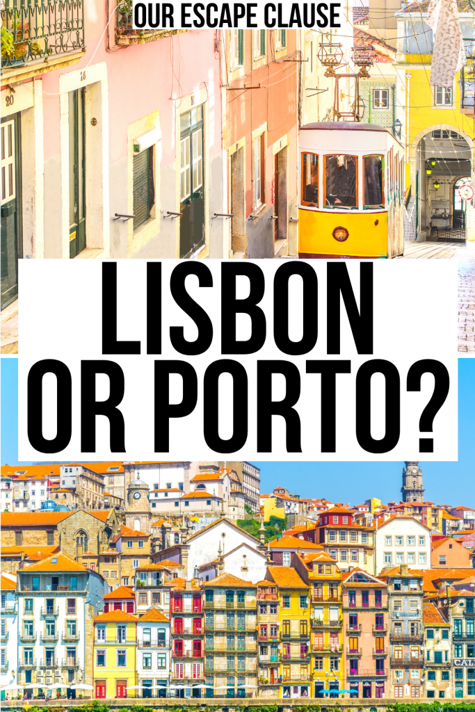 two photos of porto and lisbon , black text reads "lisbon or porto?"