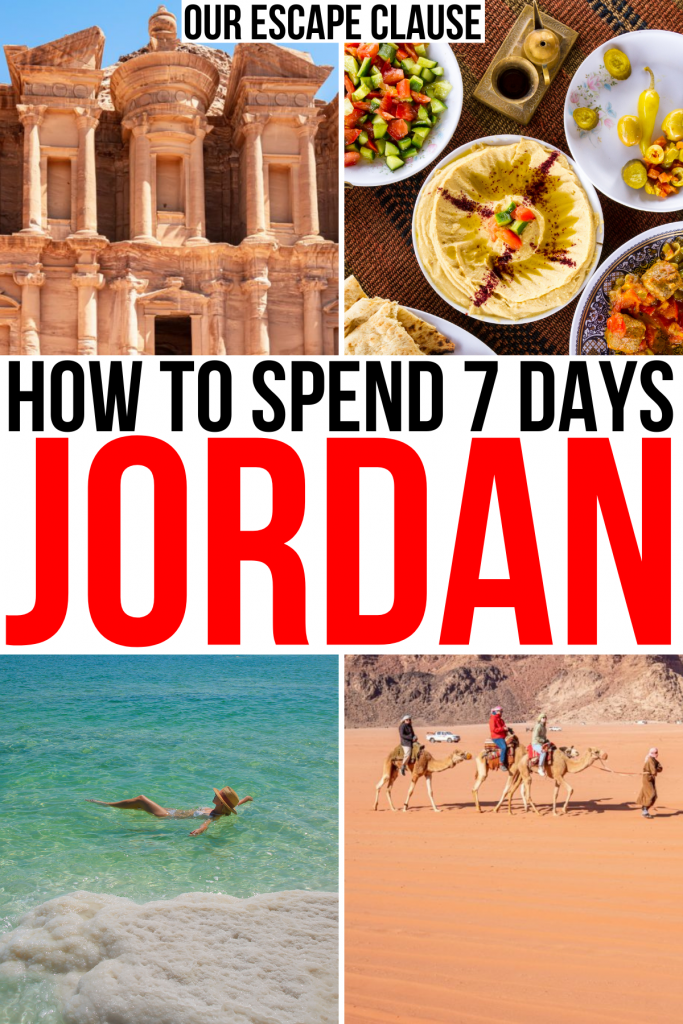 4 photos of jordan attractions, black text on white background reads "how to spend 7 days jordan"