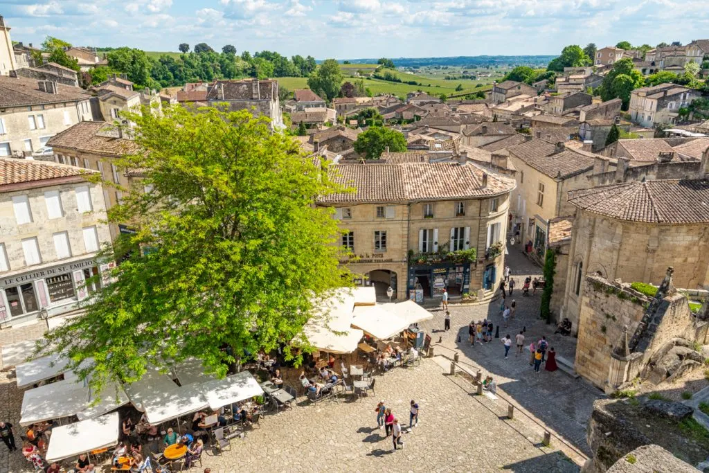 view of historic sqaure of st emilion from above