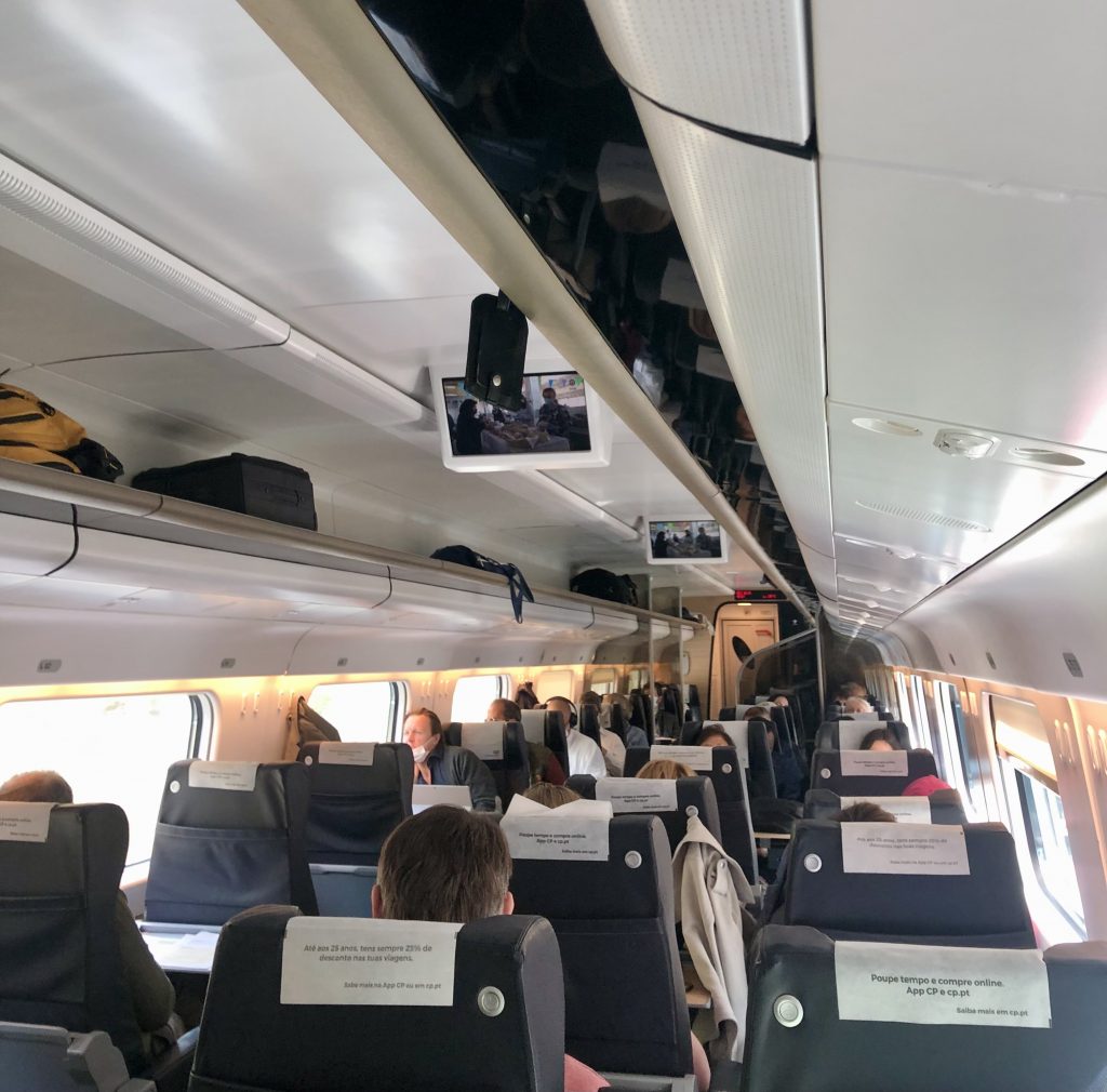 interior of a second class car train porto lisbon portugal