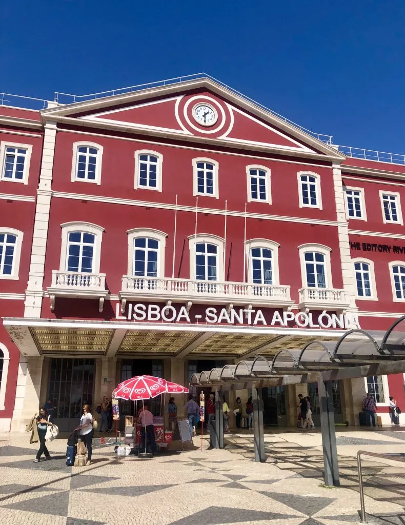 front facade of train station lisbon santa apolonia