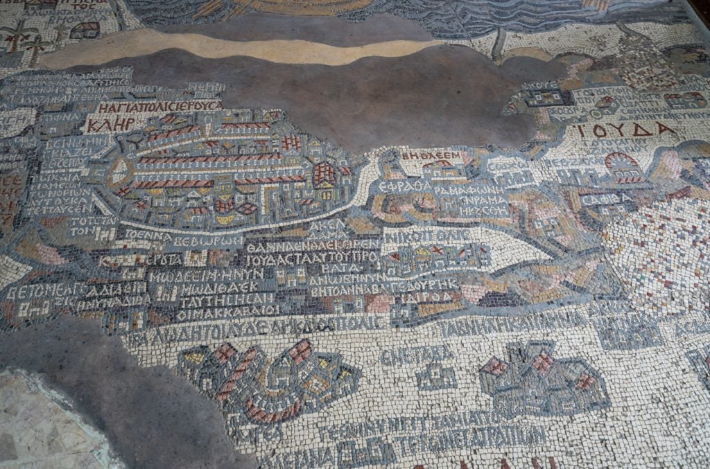 view of madaba map in church in madaba jordan