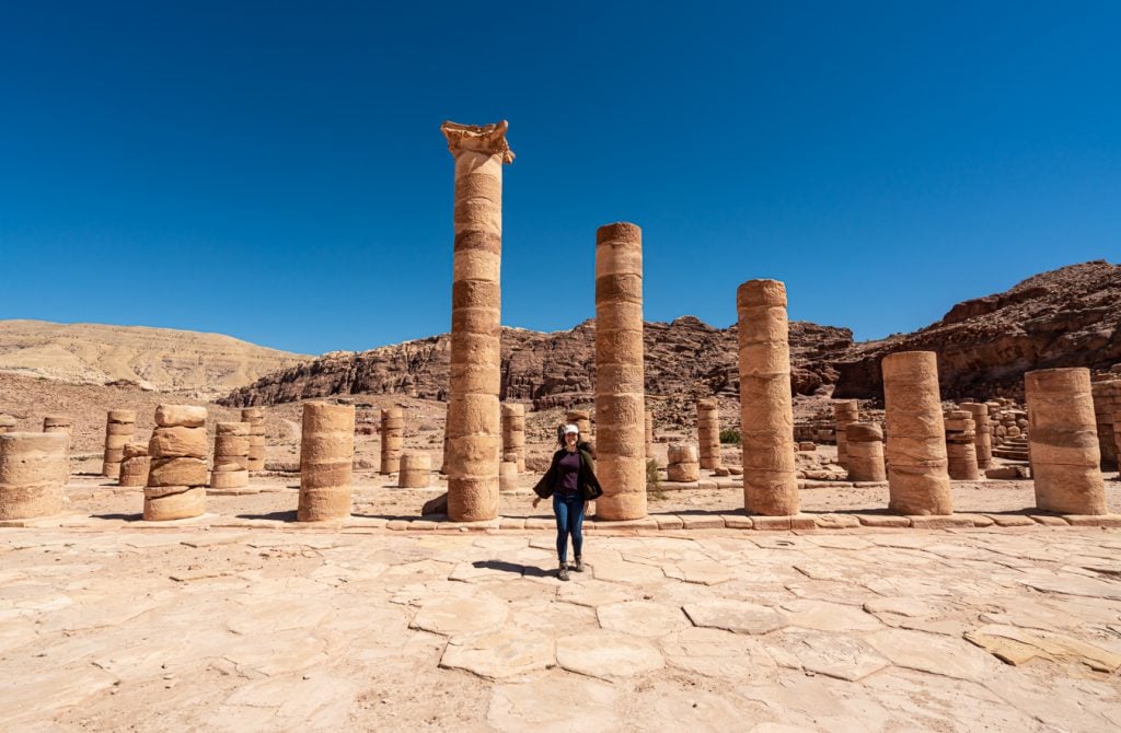 kate storm with a set of columns in petra jordan