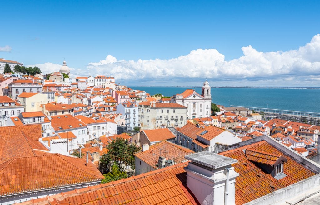 view of lisbon portugal cityscape from miradouro de santa luzia