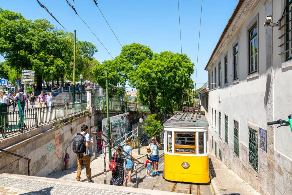 gloria funicular in lisbon portugal painted yellow