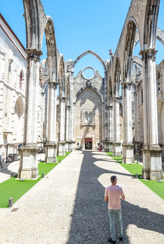 roofless church of lisbon portugal, carmo convent on a sunny day