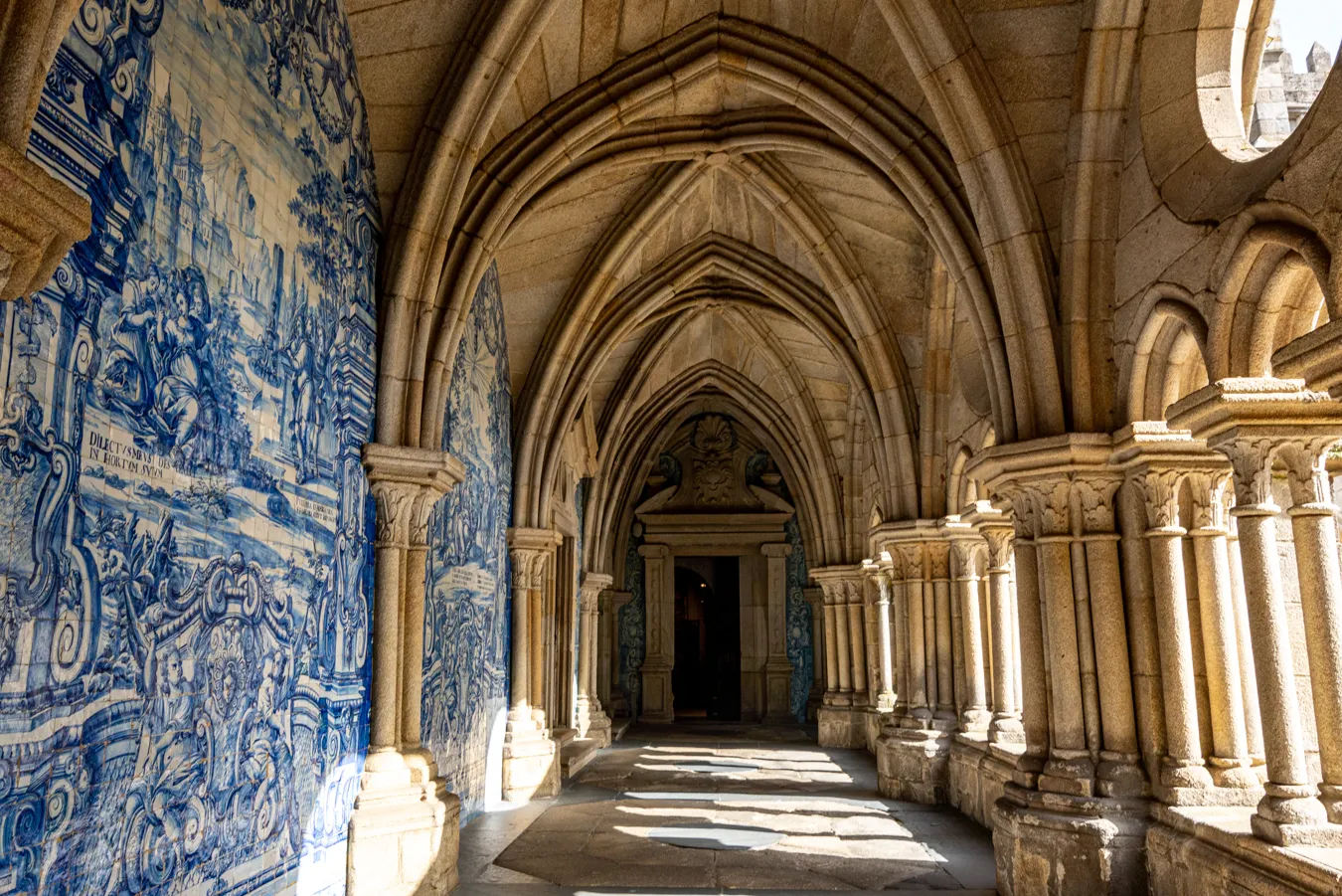 cloisters featuring azulejos inside the porto cathedral, one of the best places to visit in porto day trip guide