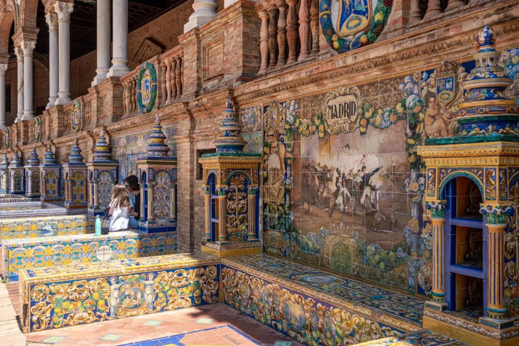 tiled benches of plaza de espana as seen during a day in sevilla espana