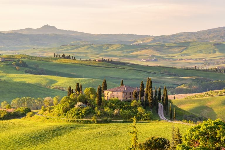 country house as seen from above for renting a villa in tuscany italy