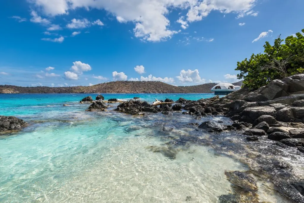 bright water with rocky coast at one of the best beaches us virgin islands st thomas