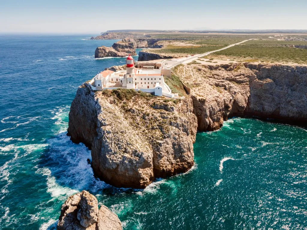aerial view of lighthouse in sagres portugal