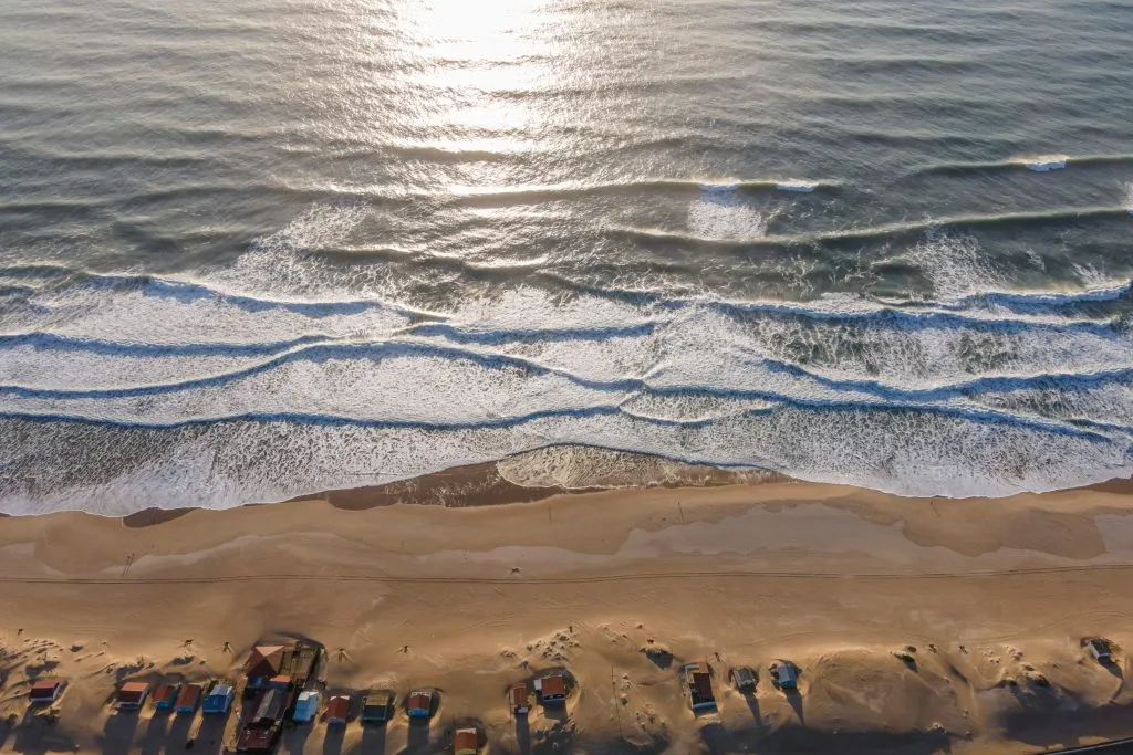 aerial view of beach in setubal at sunset near lisbon portugal