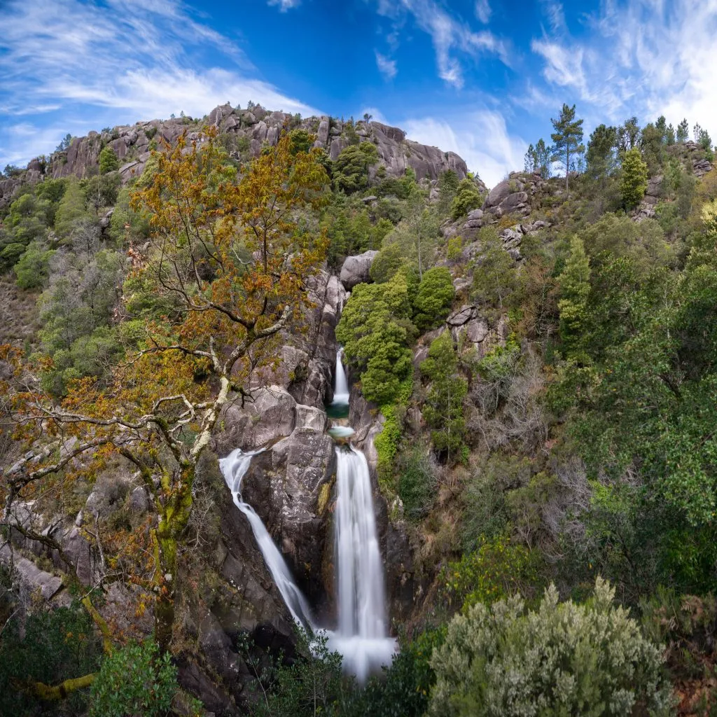view of waterfall in peneda geres national park portugal scenic drive