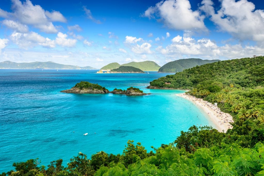 trunk bay beach as seen from above on st john caribbean beaches