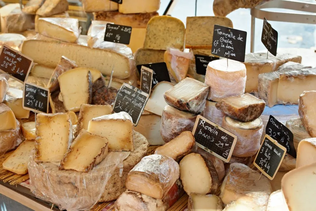 cheese stand at a french market