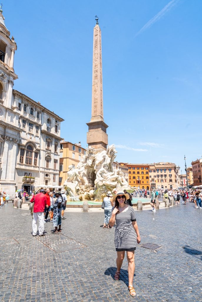 kate storm in piazza navona with oblesik behind her, one of the best squares in rome italy