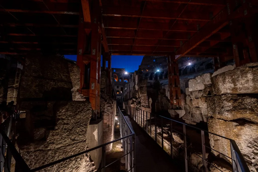 view of colosseum underground after hours night tour