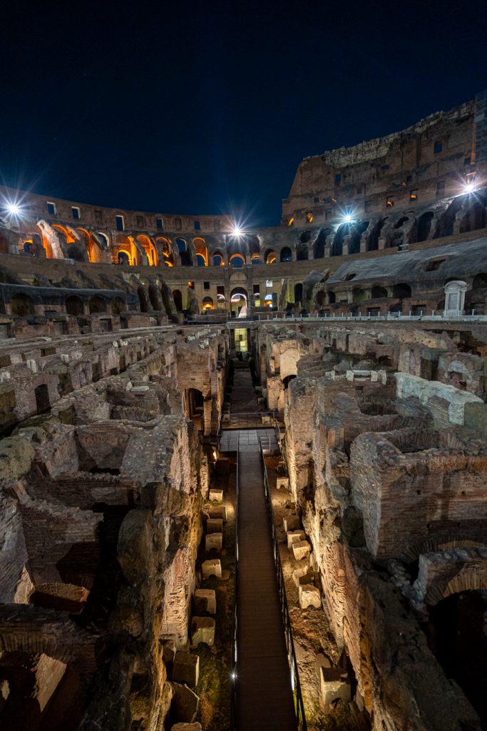 interior of the rome colosseum night tour