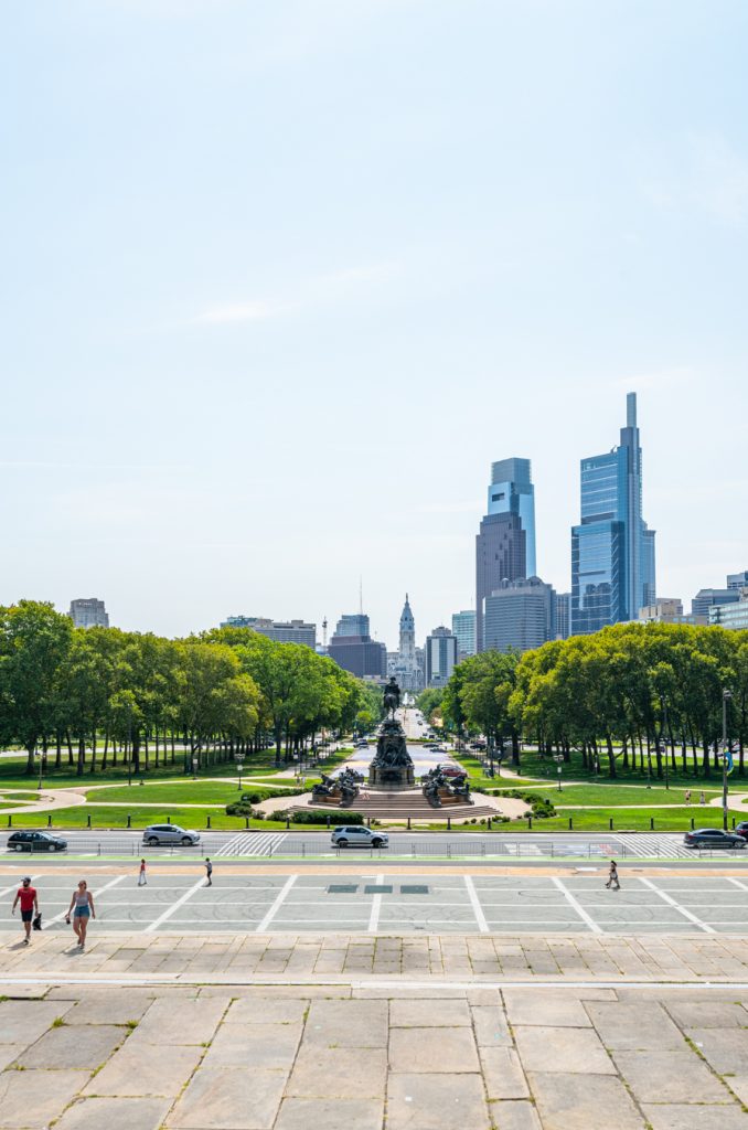 philadelphia skyline as seen from rocky steps, one of the top philadelphia activities