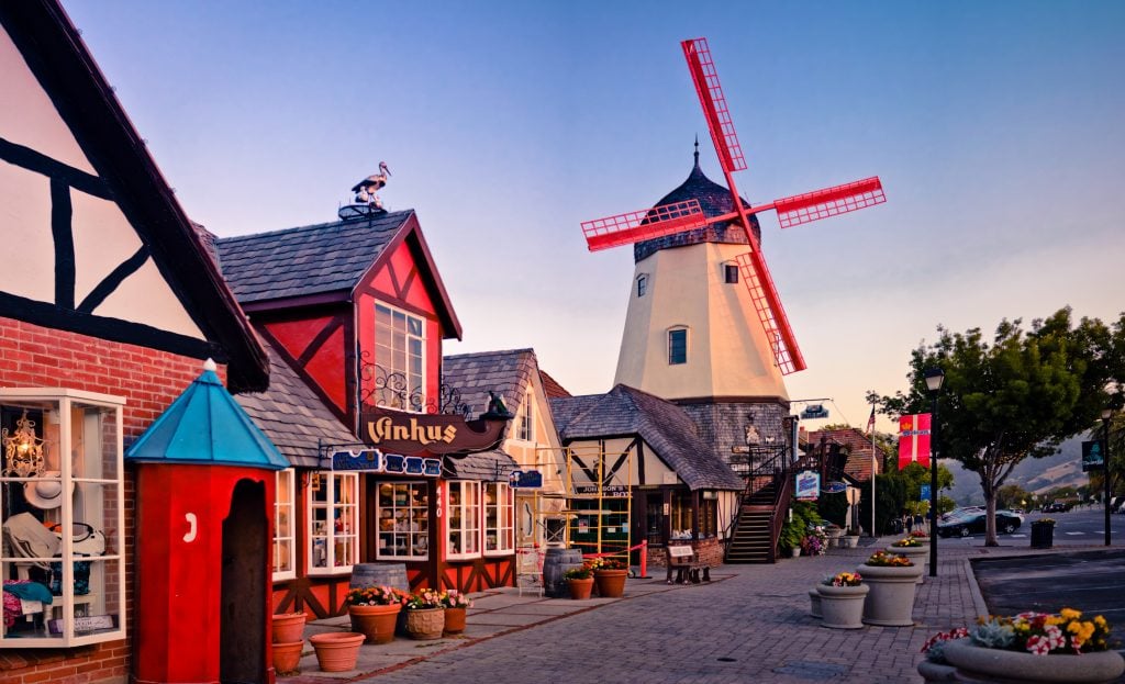 danish inspired architecture with windmill in solvang california places to visit