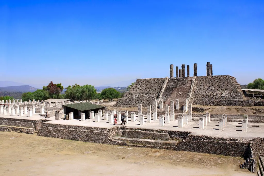 tula pyramid seen from afar with toltec warrior visible