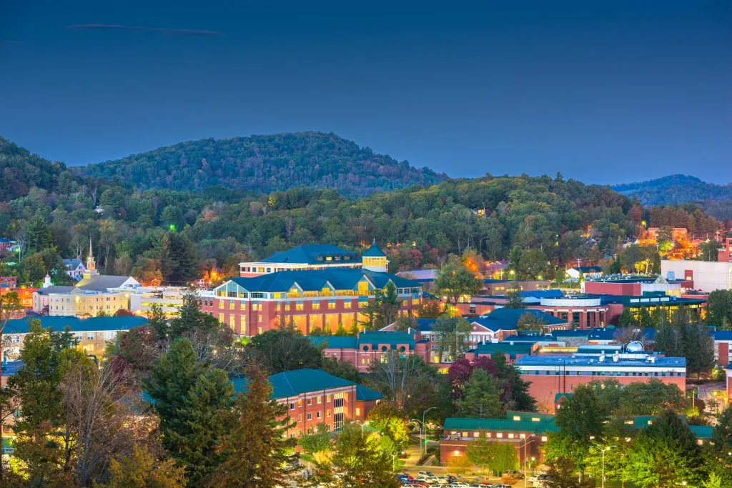 view of boone nc at night, one of the best north carolina mountain towns to visit