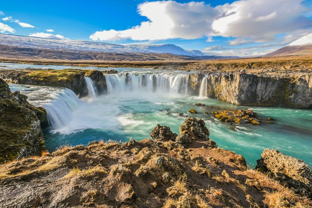 godafoss waterfall iceland on a sunny day