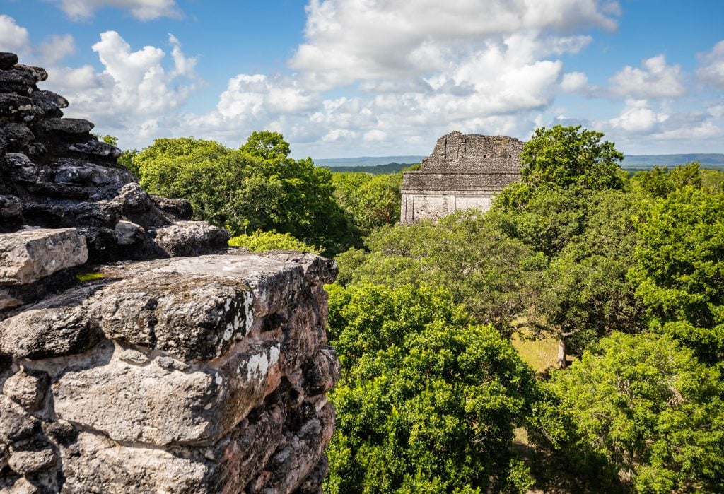 view after climbing pyramid mayan ruins dzibanche