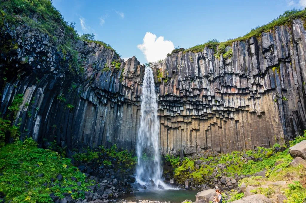 svartifoss waterfall with basalt columns on both sides, a fun stop on an iceland 10 day itinerary