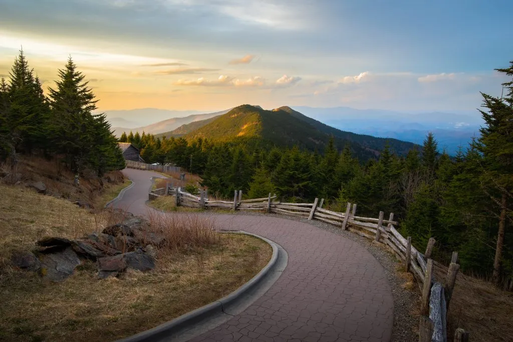 paved trail near mount mitchell at sunset