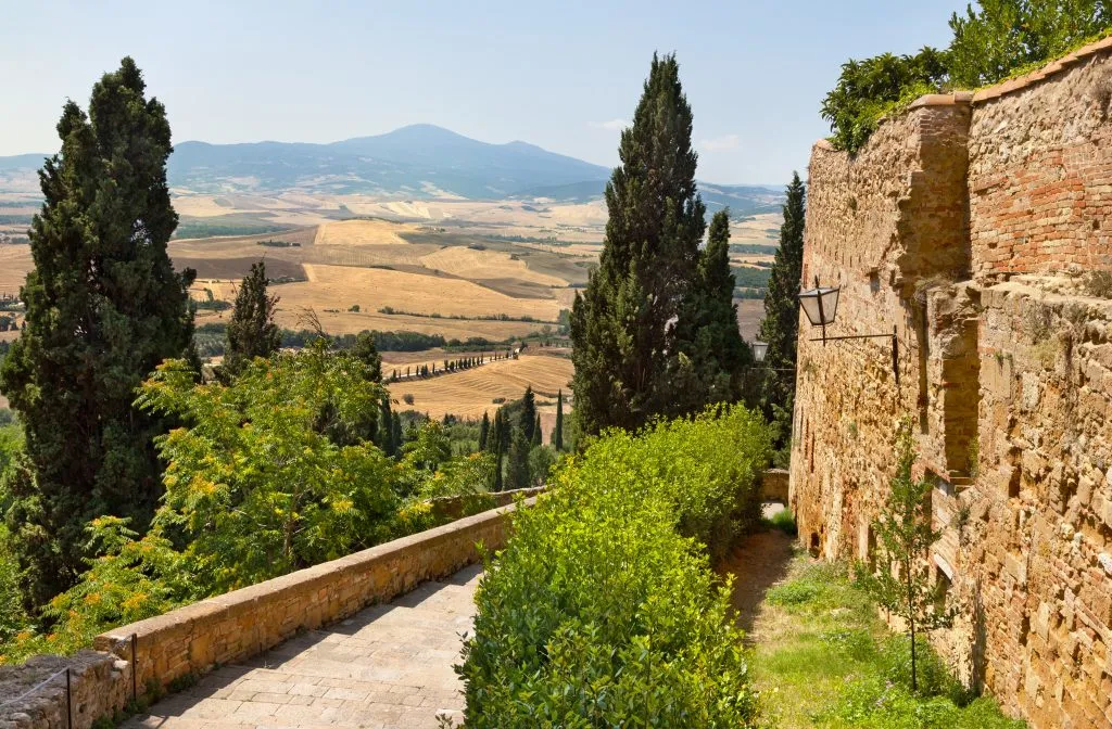 tuscan countryside as seen from town walls of pienza