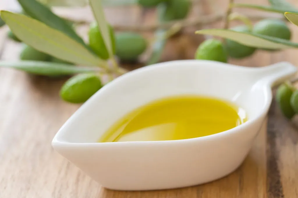small white bowl of portuguese olive oil