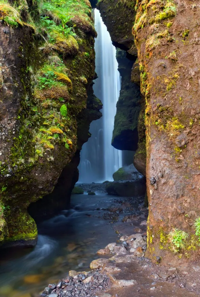 Gljúfrafoss peaking through the canyon in iceland