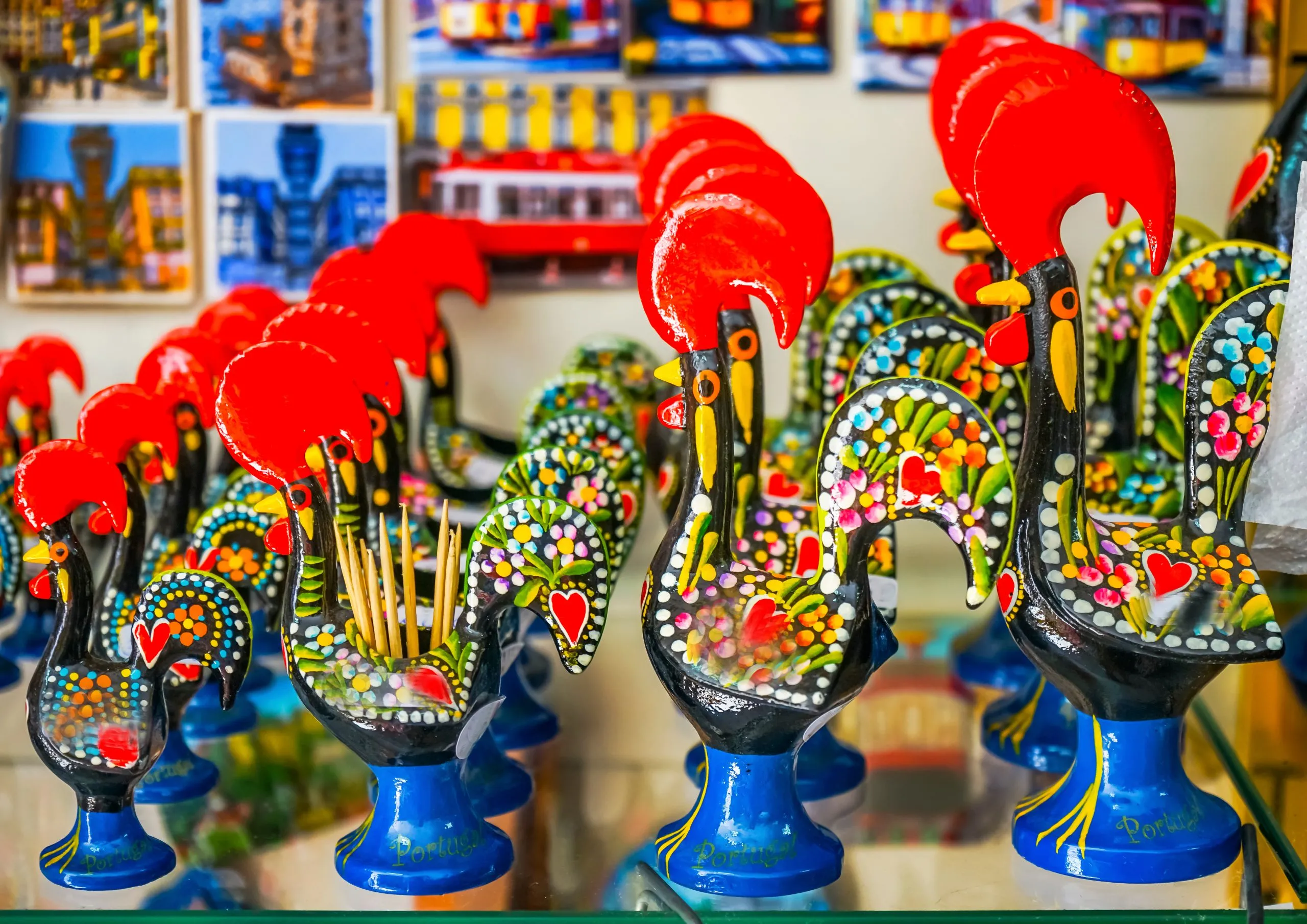 colorful barcelos roosters for sale, some of the best portugal souvenirs to buy