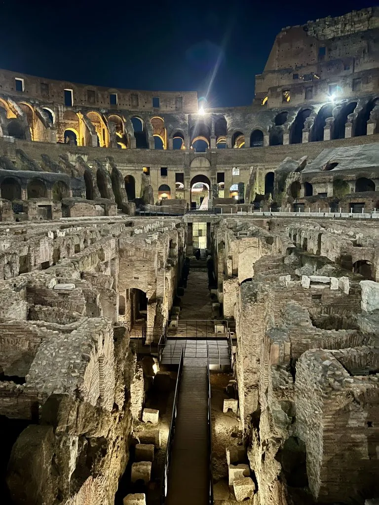 interior of rome colosseum by night shot on iphone
