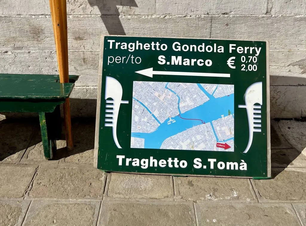 sandwich board advertising s marco to s toma traghetto in venice