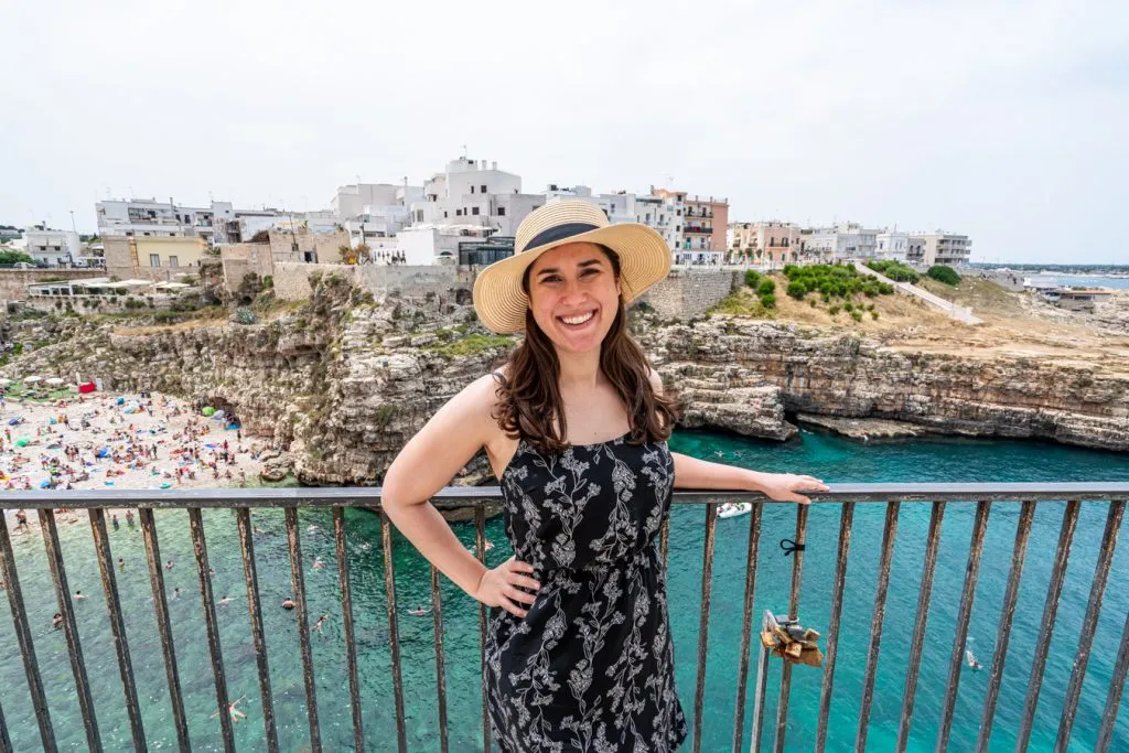 kate storm in polignano a mare puglia overlooking the sea, one of the best stops on an itinerary for puglia italy