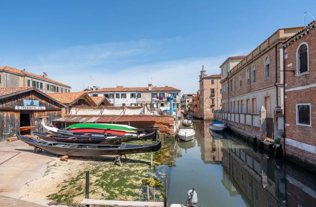 squero domenico with gondolas being built as seen from a bridge in dorsoduro venice