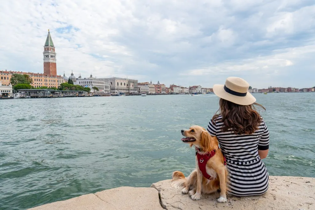kate storm and ranger storm sitting at the point at the end of dorsoduro venice overlooking piazza san marco
