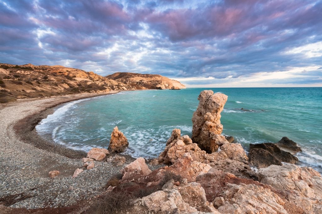 view of a cyprus beach on overcast day in winter in europe