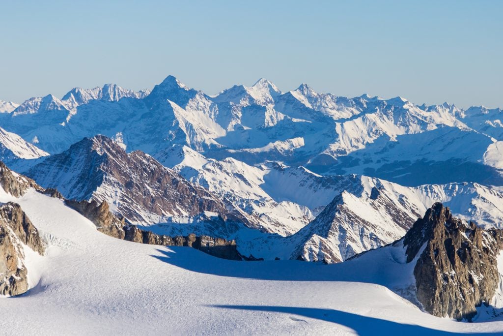 view of the french alps from a ski resort in chamonix, one of the best european winter places to visit