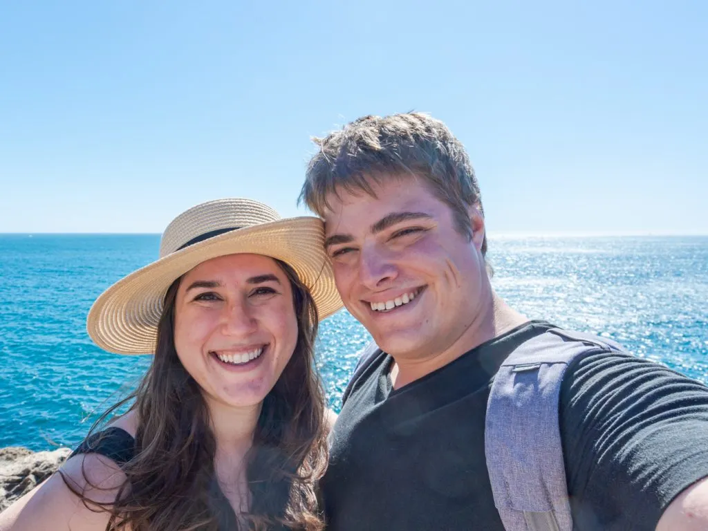 selfie of kate storm and jeremy storm on a day trip to cascais form lisbon by train