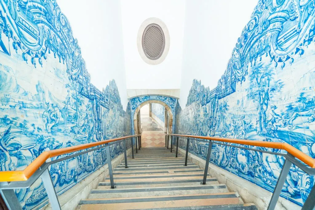 staircase lined with azulejos in lisbon museum
